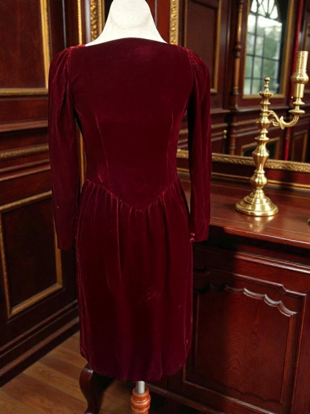 Ruth McCulloch Vintage Red Velvet Drop Waist Long Sleeve Dress
